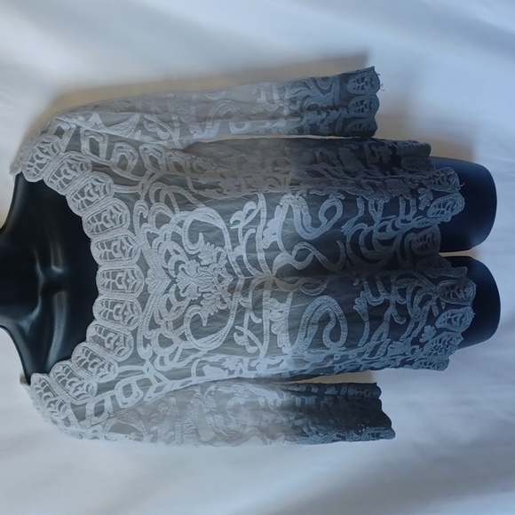 Meadow Rue Tops - Meadow Rue Anthropologie Lace Ombré Blouse, gray, semi-sheer, SP